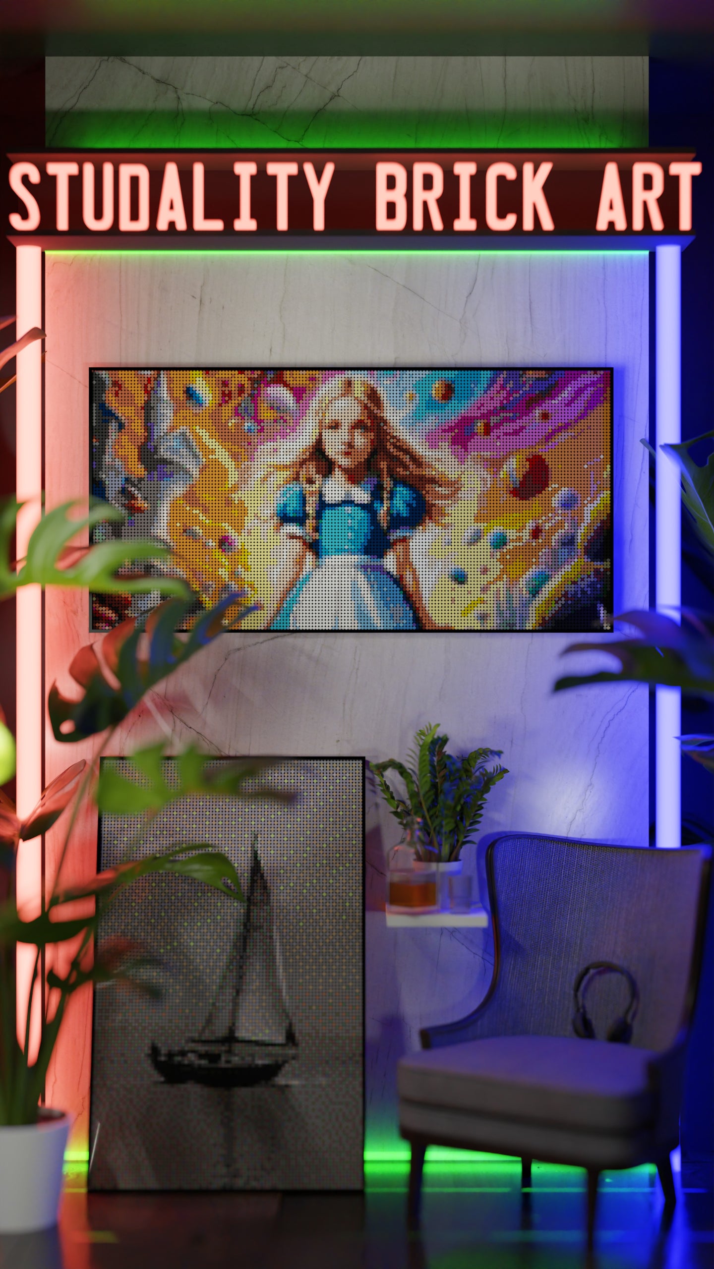 Alice in Wonderland LEGO® Style mosaic pixel art design for display